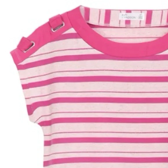 89TH + MADISON Stripes Crewneck Dolman Grommets Pink White Size 2X NWT - Picture 2 of 3